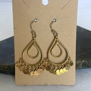 Gold Vermeil Sterling Silver 925 Teardrop Disc Tassel Dangle Drop Earrings